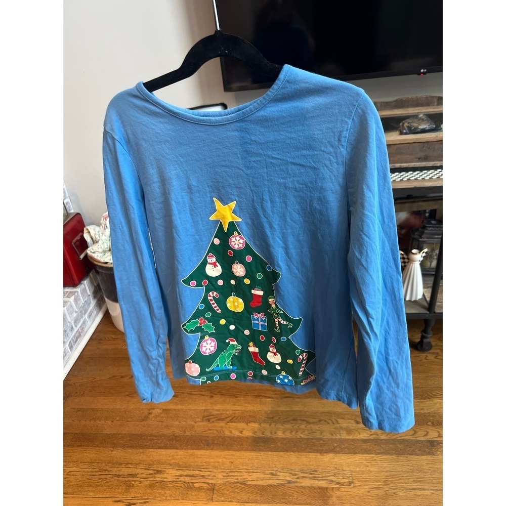 Mini Boden Festive Appliqué Christmas Shirt blue girls 11-12‎